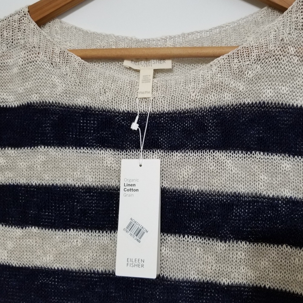 NWT Eileen Fisher Petite Striped Sleeveless Knit Top Organic Linen Cotton Sz PM - Picture 4 of 12
